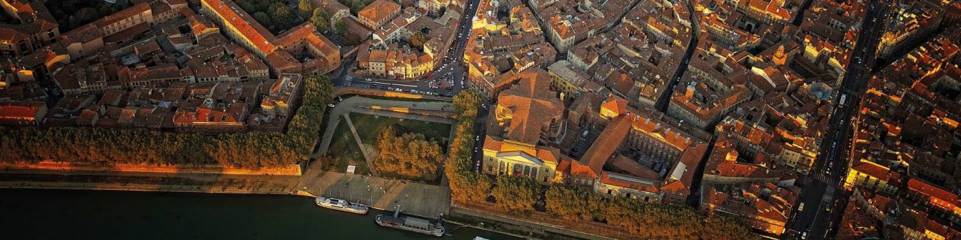 Aerial view of Toulouse at sunset
